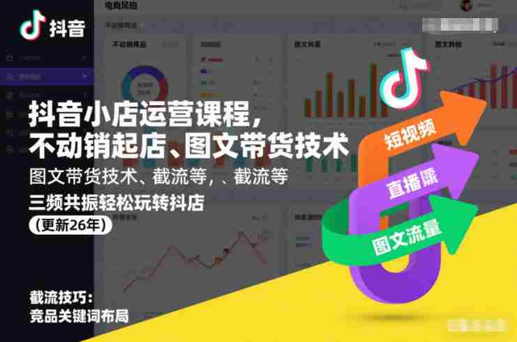抖音小店运营课程,不动销起店、图文带货技术、截流等,三频共振轻松玩转抖店(更新26年)-轻创网