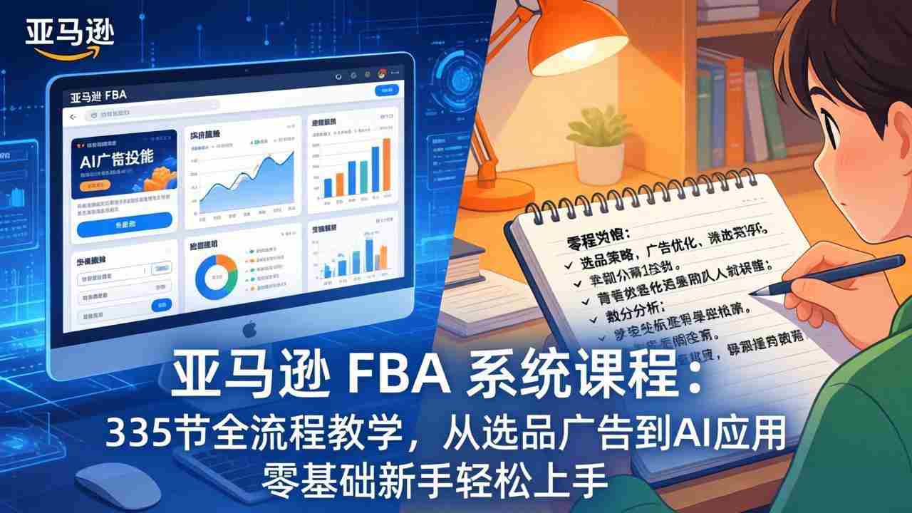 （17744期）亚马逊 FBA 系统课程（更新26年3月）335节全流程教学，从选品广告到AI应用，零基础新手轻松上手-轻创网