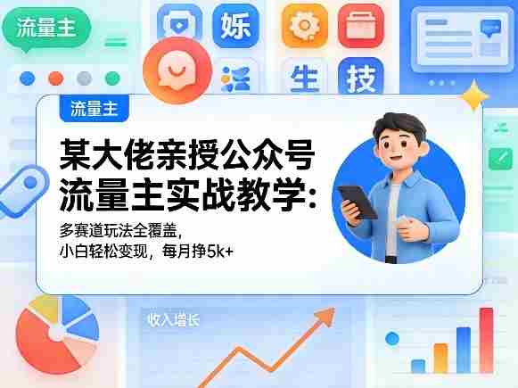 某大佬亲授公众号流量主实战教学：多赛道玩法全覆盖，小白轻松变现，每月多挣5k+-轻创网