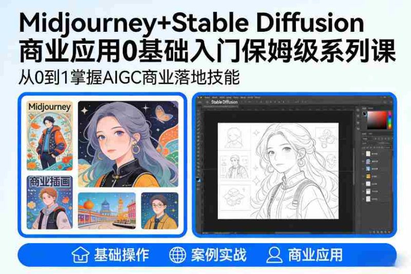 AIGC商业应用Midjourney+Stable Diffusion教程，0基础入门保姆级系列课-轻创网