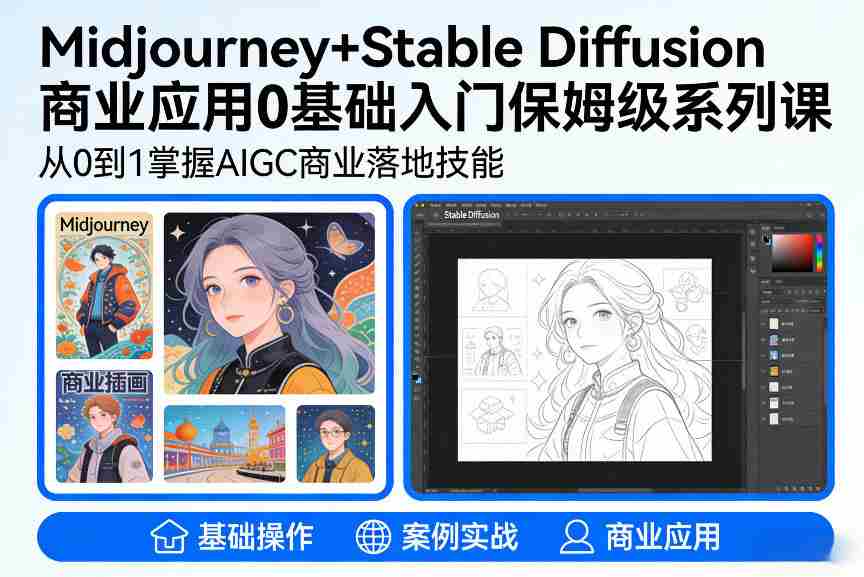 AIGC商业应用Midjourney+Stable Diffusion教程，0基础入门保姆级系列课-轻创网