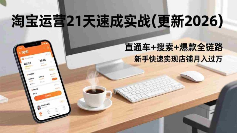 （17201期）淘宝运营21天速成实战(更新2026)，直通车+搜索+爆款全链路，新手快速实现店铺月入过万-轻创网
