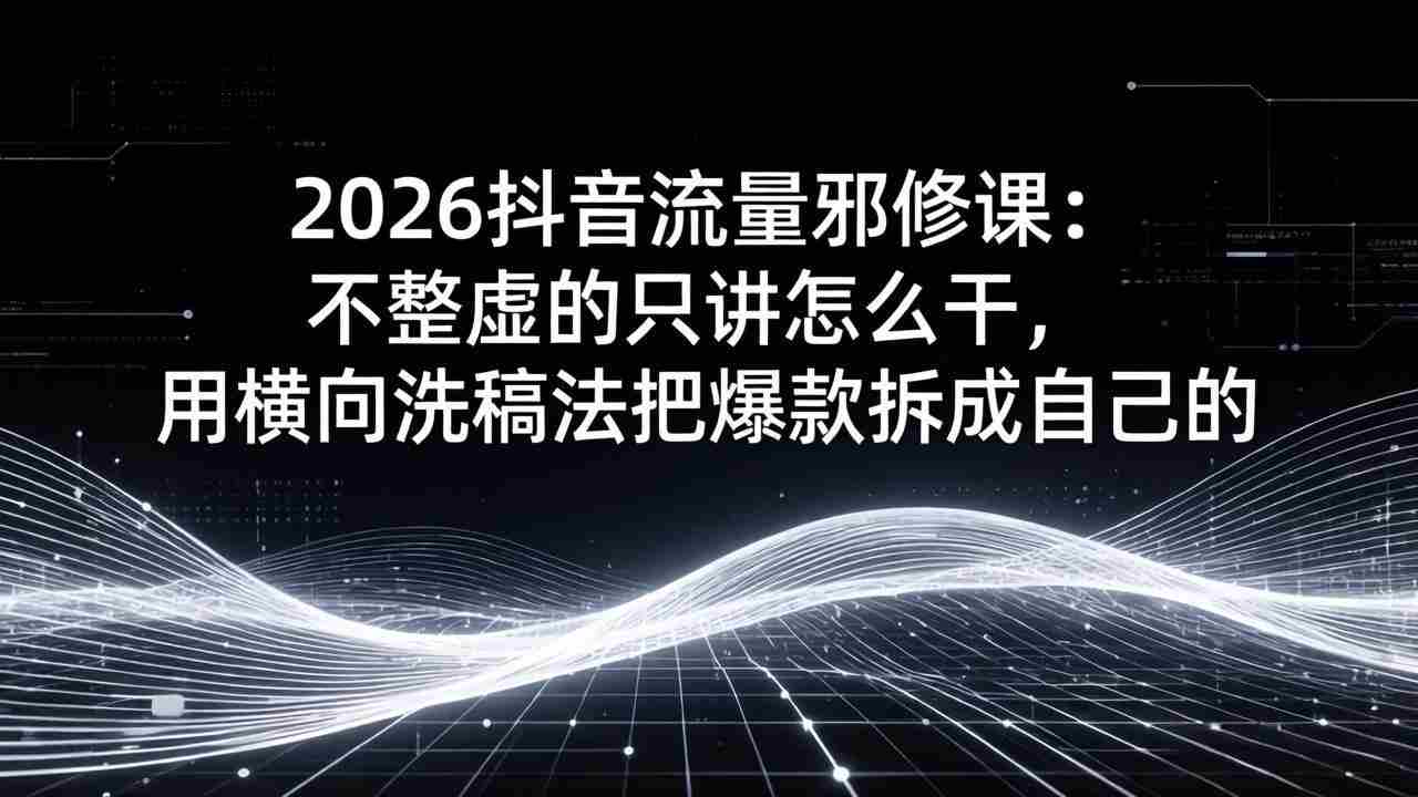 （17725期）2026抖音流量邪修课：不整虚的只讲怎么干，用横向洗稿法把爆款拆成自己的-轻创网