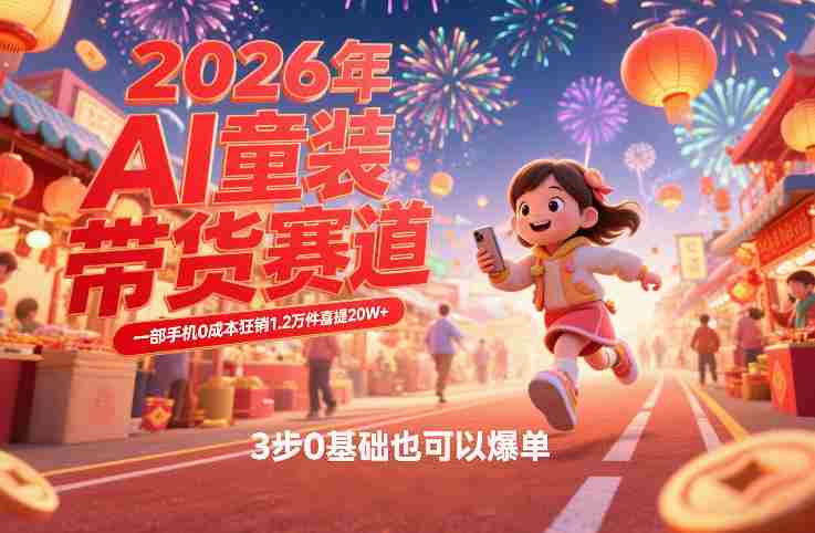 AI童装新春带货赛道，一部手机0成本狂销1.2万件喜提20W+，3步0基础也可以爆单-轻创网