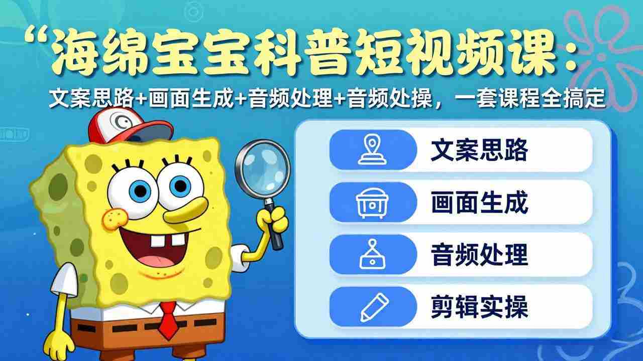 （17756期）海绵宝宝科普短视频课：文案思路+画面生成+音频处理+剪辑实操，一套课程全搞定-轻创网