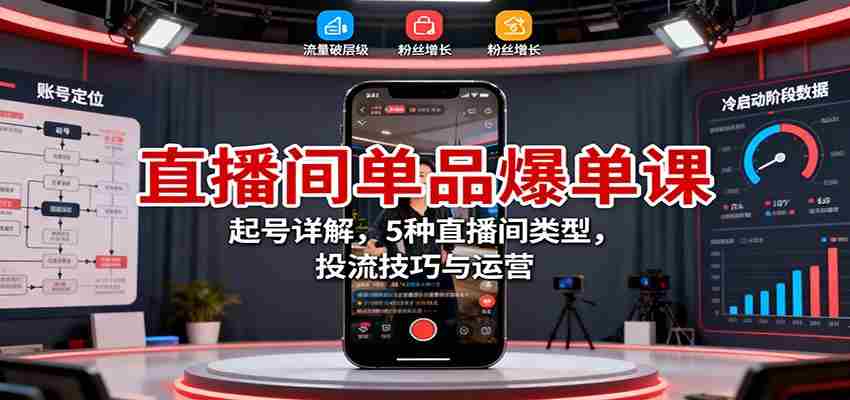 直播间单品爆单课：起号详解，5种直播间类型，投流技巧与运营-轻创网