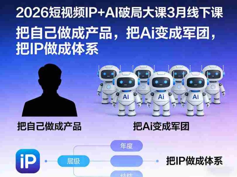 2026短视频IP+AI破局大课3月线下课,把自己做成产品,把Ai变成军团,把IP做成体系-轻创网