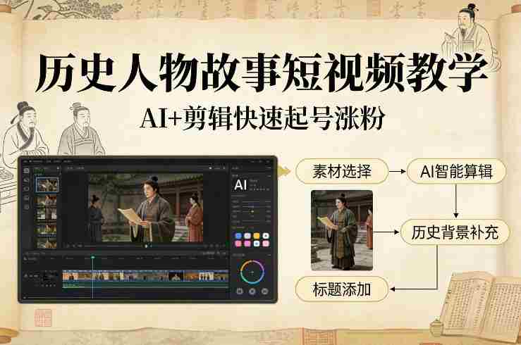 历史人物故事短视频教学，AI+剪辑制作历史人物题材短视频，快速起号涨粉-轻创网