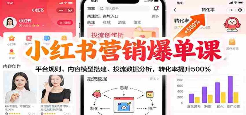 小红书营销爆单课:平台规则、内容模型搭建、投流数据分析,转化率提升500%-轻创网