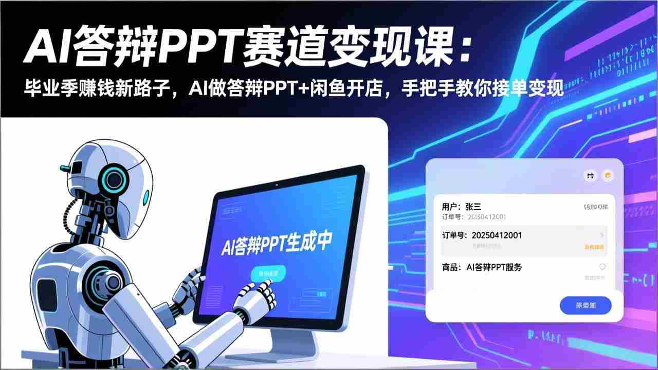 （17546期）AI答辩PPT赛道变现课：毕业季赚钱新路子，AI做答辩PPT+闲鱼开店，手把手教你接单变现-轻创网