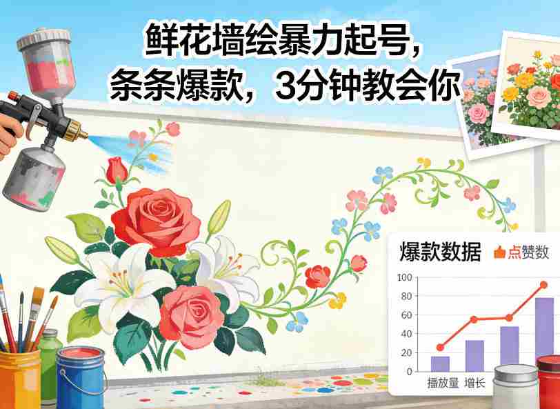 鲜花墙绘暴力起号，条条爆款，3分钟教会你-轻创网