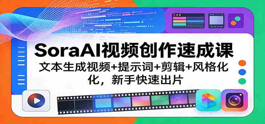 SoraAI视频创作速成课：文本生成视频+提示词+剪辑+风格化，新手快速出片-轻创网