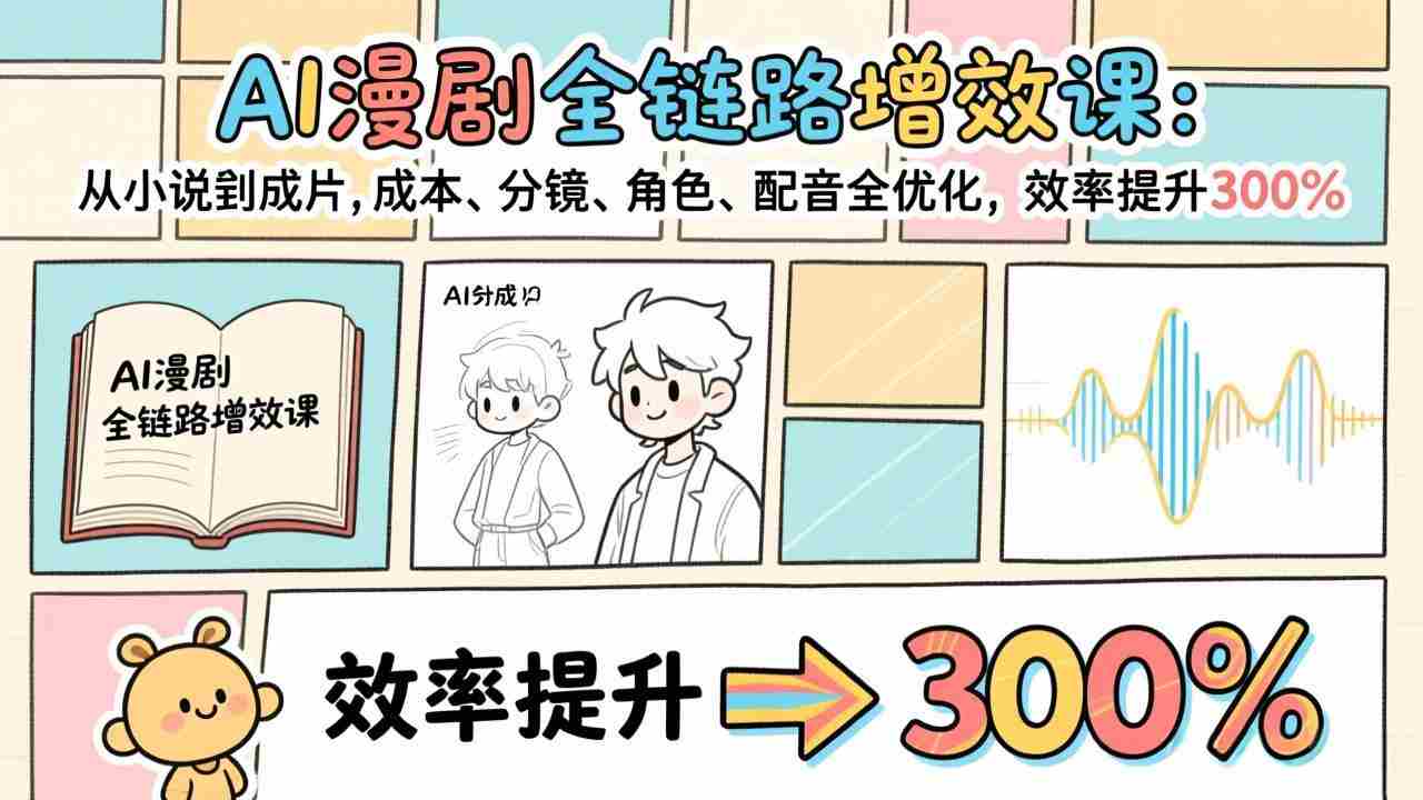 （17245期）AI漫剧全链路增效课：从小说到成片，成本、分镜、角色、配音全优化，效率提升300%-轻创网