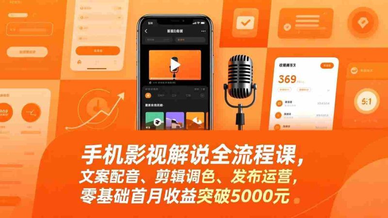 （17391期）手机影视解说全流程课，文案配音、剪辑调色、发布运营，零基础首月收益突破5000元-轻创网