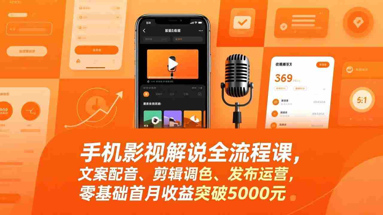 （17391期）手机影视解说全流程课，文案配音、剪辑调色、发布运营，零基础首月收益突破5000元-轻创网