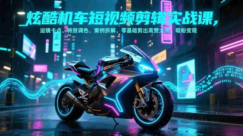(17304期)炫酷机车短视频剪辑实战课,运镜卡点、特效调色、案例拆解,零基础剪出高赞大片,吸粉变现-轻创网