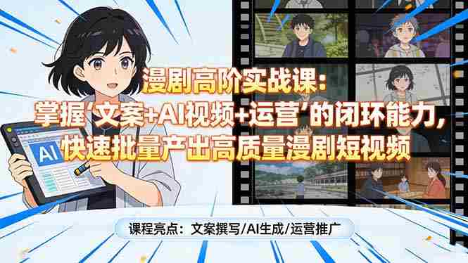 （17461期）漫剧高阶实战课：掌握“文案+AI视频+运营”的闭环能力，快速批量产出高质量漫剧短视频-轻创网