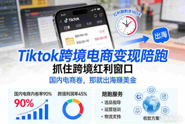 Tiktok跨境电商变现陪跑,抓住跨境红利窗口,国内电商卷,那就出海賺美金-轻创网