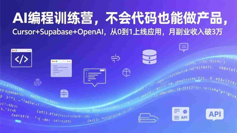 （17388期）AI编程训练营，不会代码也能做产品，Cursor+Supabase+OpenAI，从0到1上线应用，月副业收入破3万-轻创网