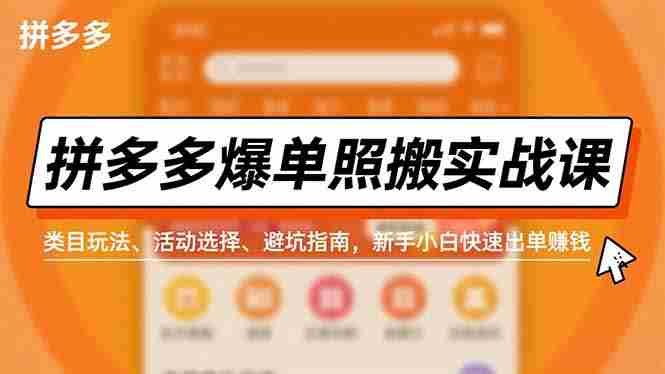 （16838期）拼多多爆单照搬实战课，类目玩法、活动选择、避坑指南，新手小白快速出单赚钱-轻创网