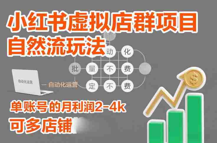 小红书虚拟店群项目,自然流玩法,批量自动化,稳定不费号,单账号的月利润2-4k,可多店矩阵-轻创网