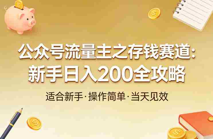 公众号流量主之存钱赛道，贴合当下需求，适合新手，一天收益2张-轻创网