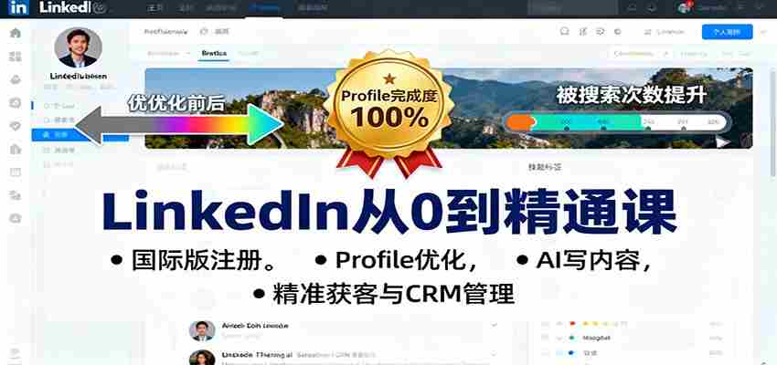 LinkedIn从0到精通课：国际版注册，Profile优化，AI写内容，精准获客与CRM管理-轻创网