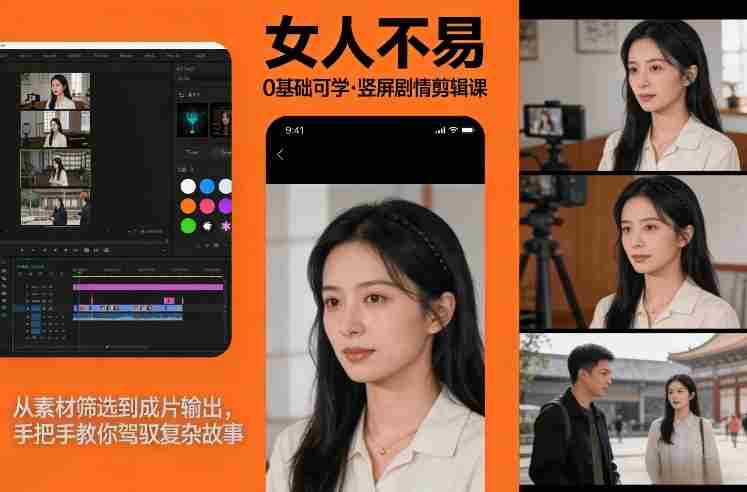 0基础可学！《女人不易》竖屏剧情剪辑课，从素材筛选到成片输出，手把手教你驾驭复杂故事-轻创网