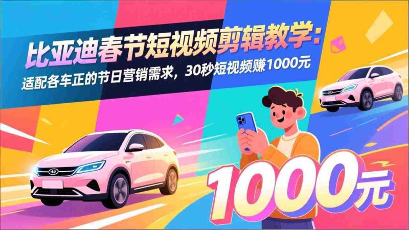 （17320期）比亚迪春节短视频剪辑教学：适配各车企的节日营销需求，30秒短视频赚1000元-轻创网