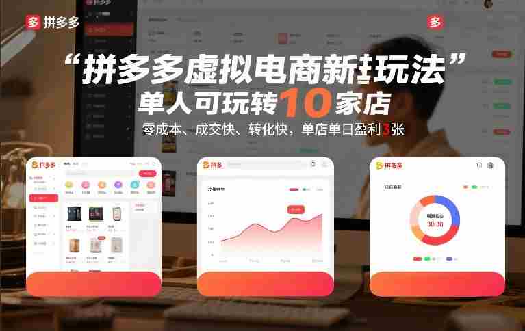 拼多多虚拟电商新玩法，单人可玩转10家店，零成本、成交快、转化快，单店单日盈利3张【揭秘】-轻创网