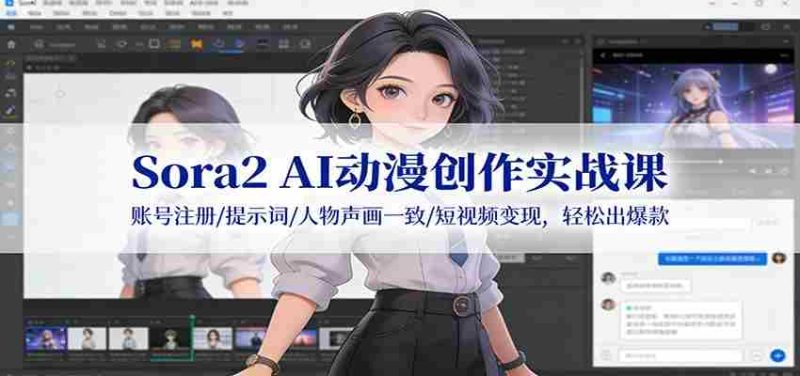 Sora2 AI动漫创作实战课：账号注册/提示词/人物声画一致/短视频变现，轻松出爆款-轻创网