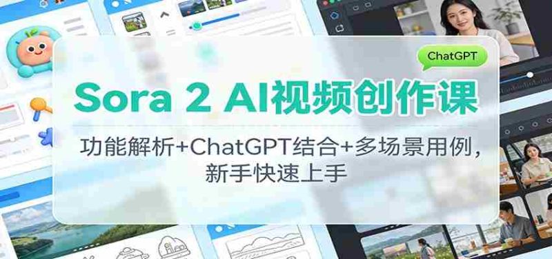 Sora 2 AI视频创作课：功能解析+ChatGPT结合+多场景用例，新手快速上手-轻创网