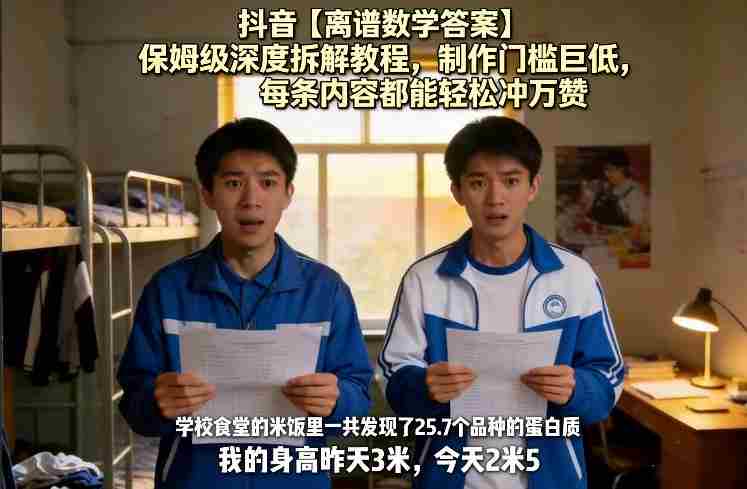 抖音【离谱数学答案】保姆级深度拆解教程，制作门槛巨低，每条内容都能轻松冲万赞，附详细步骤-轻创网