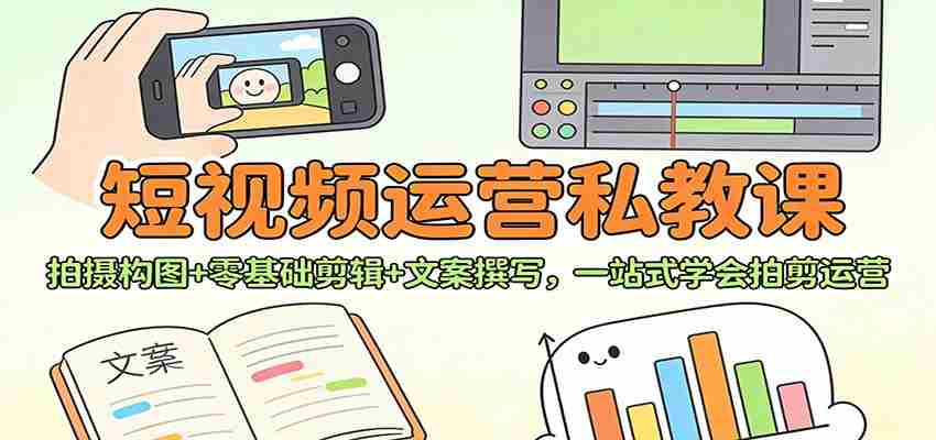 短视频运营私教课：拍摄构图+零基础剪辑 +文案撰写，一站式学会拍剪运营-轻创网