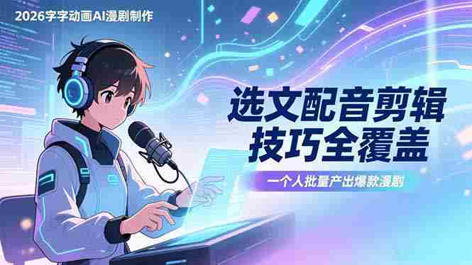 （17477期）2026字字动画AI漫剧制作-1期，选文配音剪辑技巧全覆盖，一个人就能批量产出爆款漫剧-轻创网