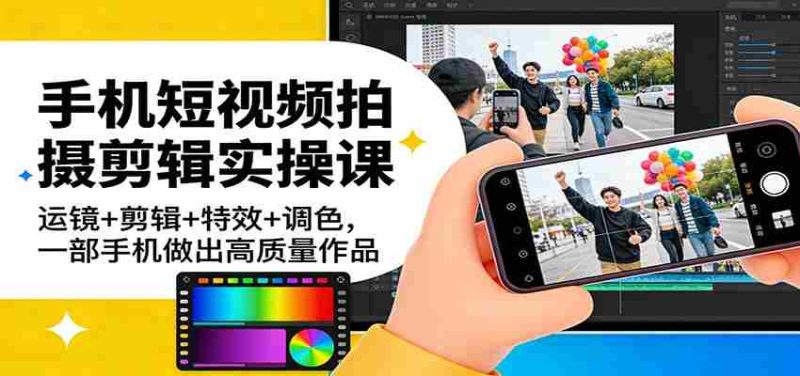 手机短视频拍摄剪辑实操课：运镜+剪辑+特效+调色，一部手机做出高质量作品-轻创网
