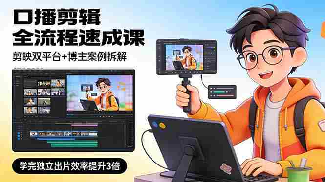 （17420期）口播剪辑全流程速成课，剪映双平台+博主案例拆解，学完独立出片效率提升3倍-轻创网