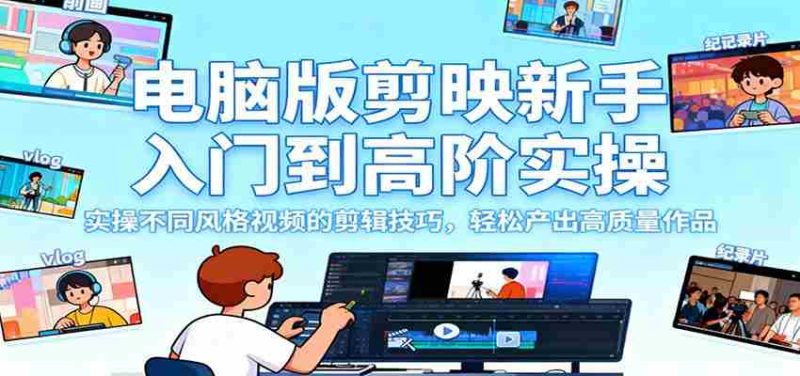 电脑版剪映新手入门到高阶实操，实操不同风格视频的剪辑技巧，轻松产出高质量作品-轻创网