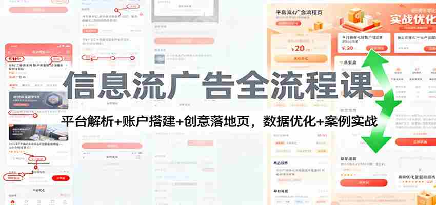 信息流广告全流程课：平台解析+账户搭建+创意落地页，数据优化 + 案例实战-轻创网