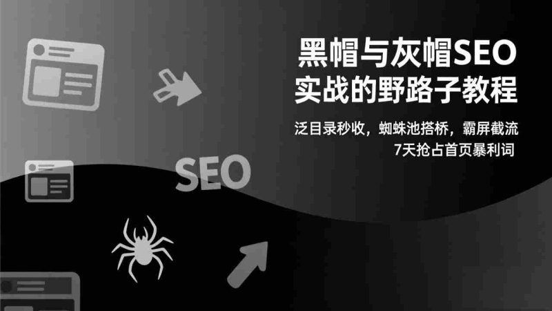 （17125期）黑帽与灰帽SEO实战的野路子教程：泛目录秒收，蜘蛛池搭桥，霸屏截流，7天抢占首页暴利词-轻创网