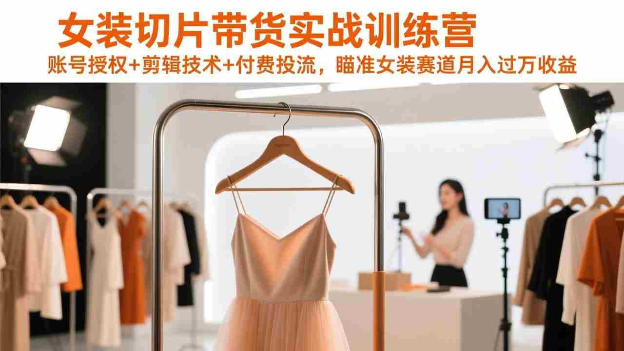 （17357期）女装切片带货实战训练营，账号授权+剪辑技术+付费投流，瞄准女装赛道月入过万收益-轻创网