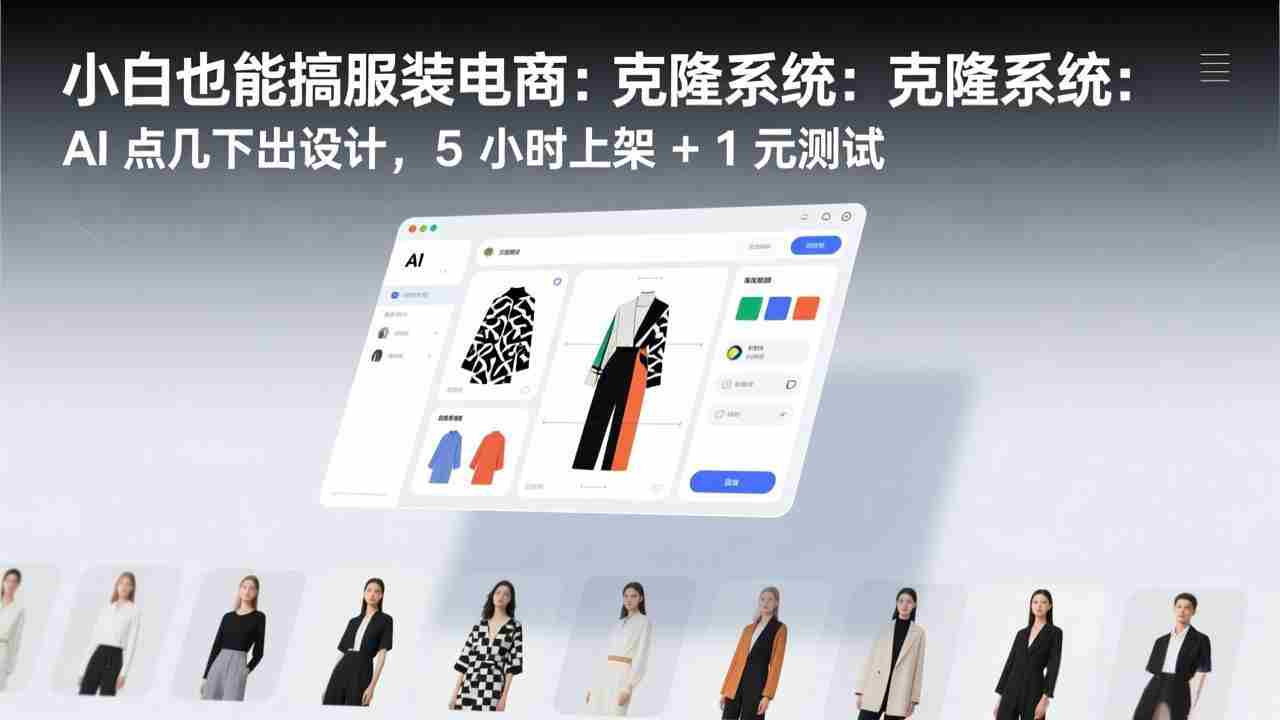 （17411期）小白也能搞服装电商：克隆系统：AI 点几下出设计，5 小时上架 + 1 元测试-轻创网