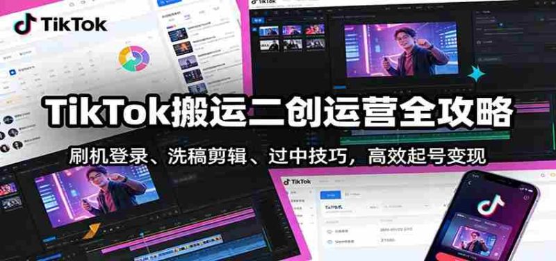 TikTok搬运二创运营全攻略：刷机登录、洗稿剪辑 、过中技巧，高效起号变现-轻创网
