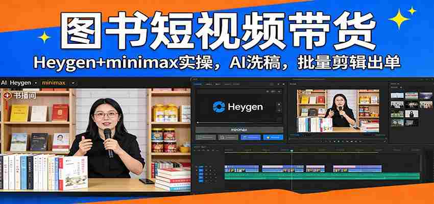 图书短视频带货：Heygen+minimax实操，AI洗稿 ，批量剪辑出单-轻创网