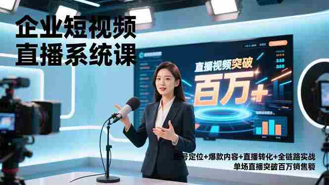 （16878期）企业短视频直播系统课，账号定位+爆款内容+直播转化+全链路实战，单场直播突破百万销售额-轻创网