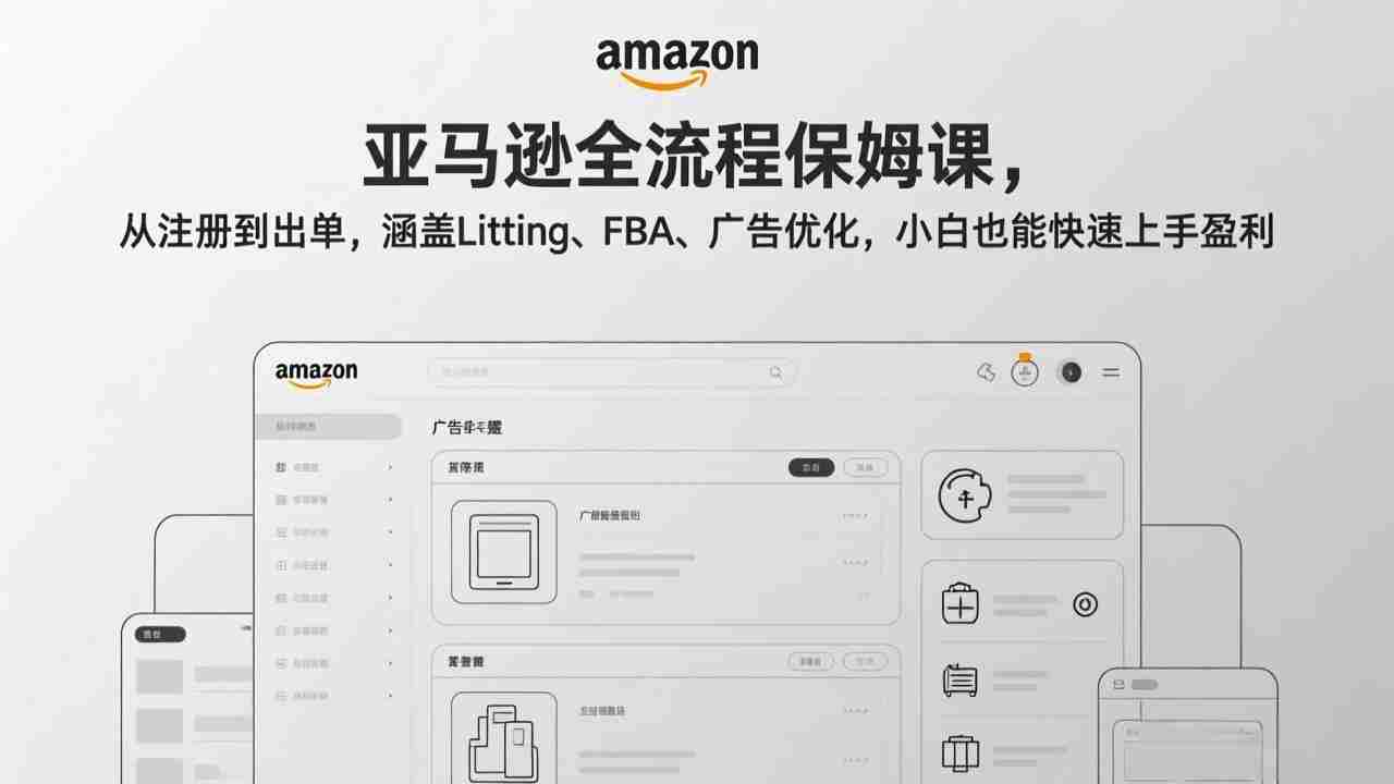 （17293期）亚马逊全流程保姆课，从注册到出单，涵盖Listing、FBA、广告优化，小白也能快速上手盈利-轻创网