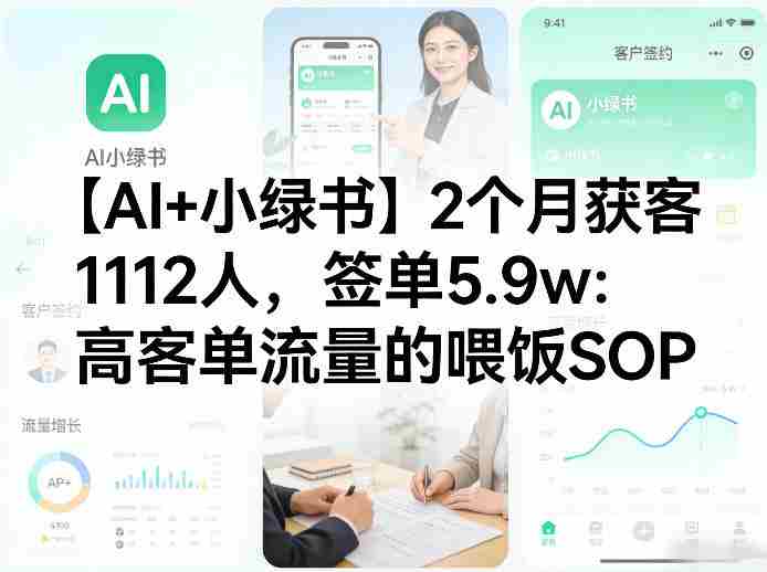 【AI+小绿书】2个月获客1112人，签单5.9w：高客单流量的喂饭SOP-轻创网