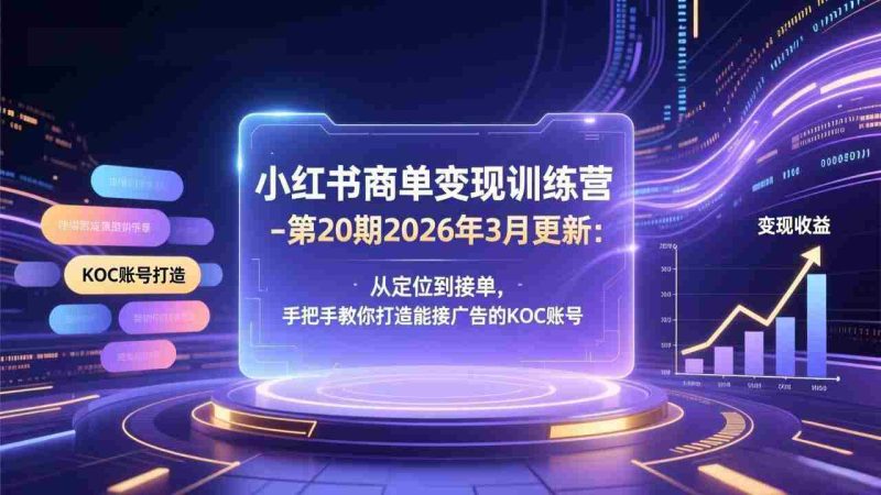 （17590期）小红书商单变现训练营-第20期26年3月更新：从定位到接单，手把手教你打造能接广告的KOC账号-轻创网
