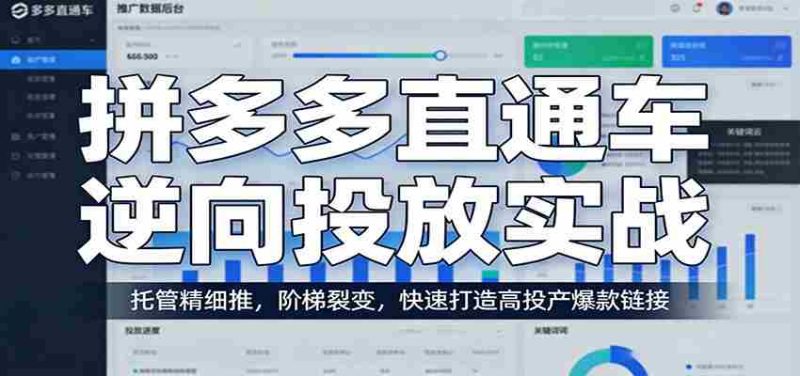 拼多多直通车逆向投放实战：托管精细推，阶梯裂变，快速打造高投产爆款链接-轻创网