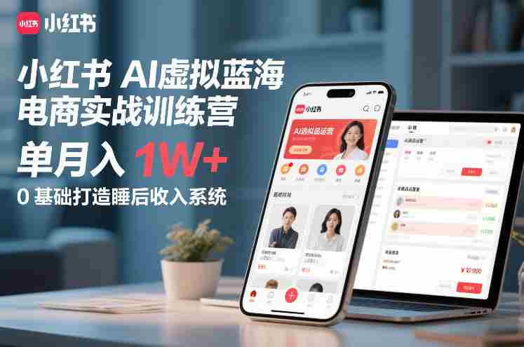 小红书AI虚拟蓝海电商实战训练营,单月入1W+,0基础打造睡后收入系统-轻创网